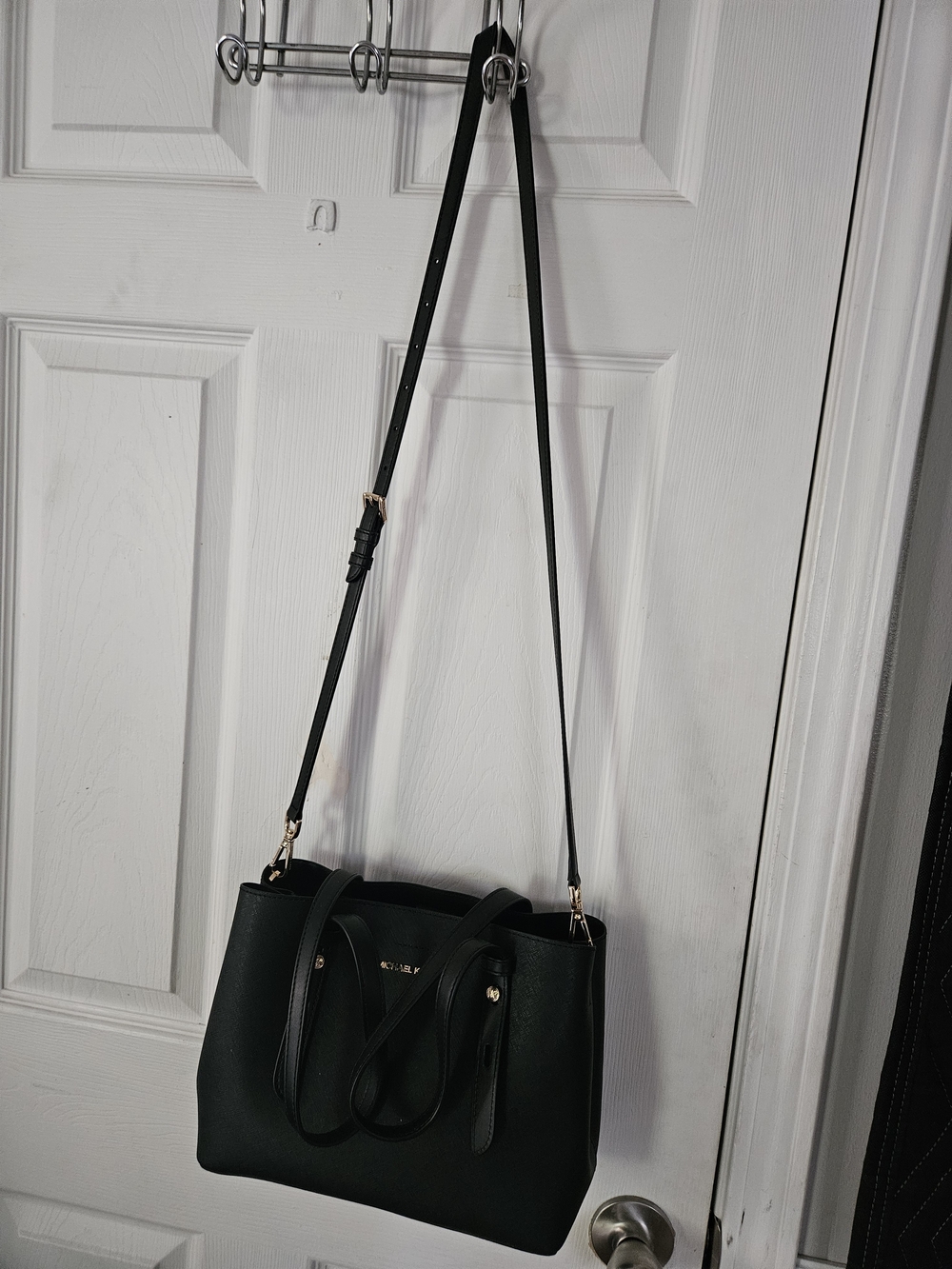 Michael Kors Black Leather Shoulder Bag with Gold Hardware